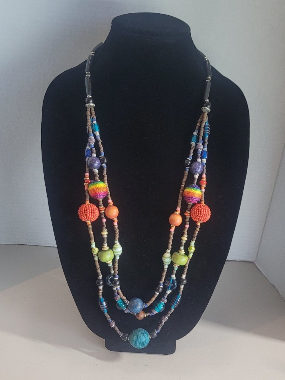 Necklace CHICO'S 3-Strand 37" Chunky Beads Colorful Boho Chic Hippie Bauble